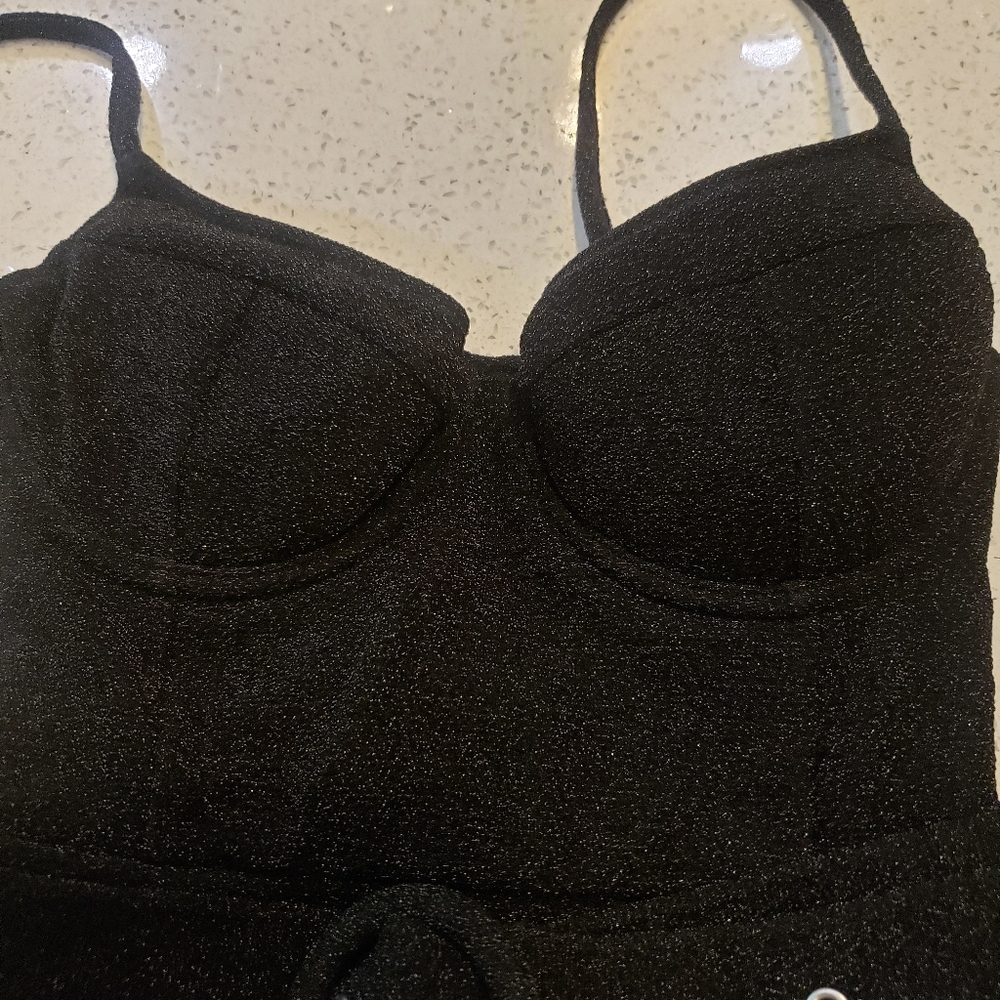 Jonathan Simkhai Noa Belted Bustier Swimsuit in Black Metallic - Picture 10 of 14